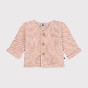 Cardigan in tricot a punto legaccio rosa saline