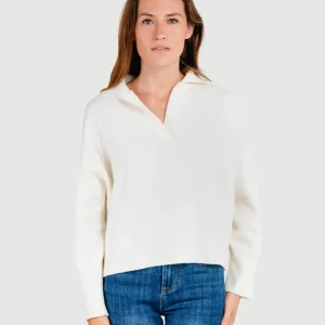 MAGLIONE POLO IN MISTO CACHEMIRE AVORIO