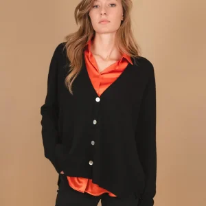 CARDIGAN OVER CON BOTTONI IN MADREPERLA NERO