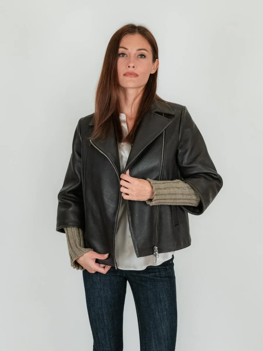 GIACCA IN PELLE GEMINI CON MANICHE IN MAGLIA - immagine 5