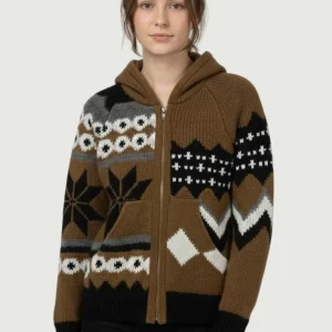 MAGLIONE CON CAPPUCCIO E  ZIP TABACCO