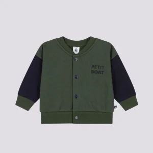 CAPPOTTO LETTER JACKET IN TESSUTO FELPATO VERDE E BLU PER BEBÈ