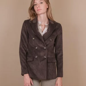BLAZER DOPPIOPETTO IN VELLUTO A COSTINE CAFFè