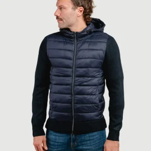 GIUBBOTTO TRAPUNTATO CON INSERTI IN MAGLIA BLU NAVY