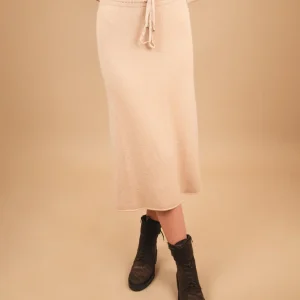 GONNA MIDI IN MAGLIA  CON ELASTICO E COULISSE BEIGE