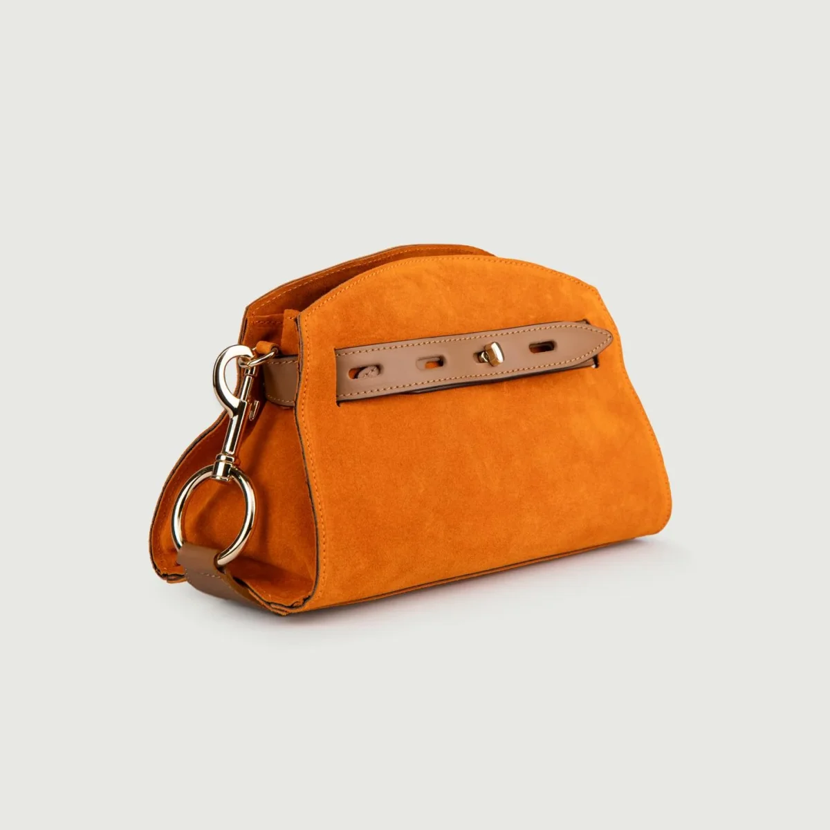 BORSA A TRACOLLA IN CAMOSCIO ARANCIONE CON INSERTI IN PELLE CUOIO "SOPH" - immagine 3