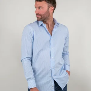 CAMICIA REGULAR A RIGHE AZZURRE E BIANCHE