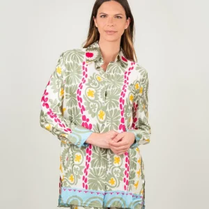 CAMICIA CAFTANO FANTASIA SALVIA, GIALLO E ROSA