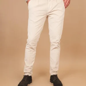 PANTALONE IN VELLUTO BEIGE CON TASCA A FILO