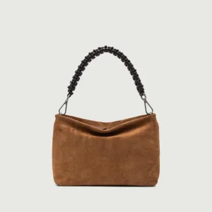 Pochette Brenda in pelle scamosciata cognac