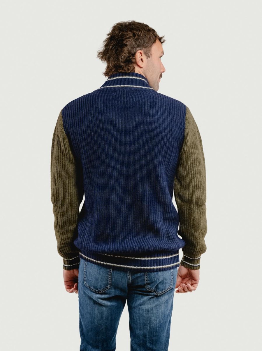 MAGLIONE A COLLO ALTO CON ZIP BLU - immagine 4