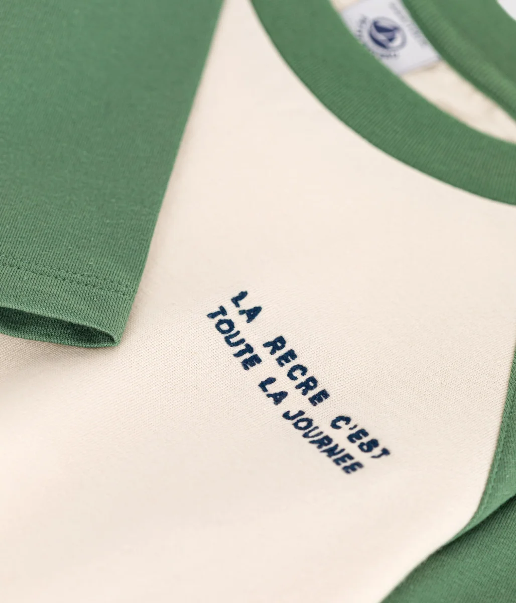 T-shirt bianca e verde a maniche lunghe in jersey sottile bambino - immagine 4