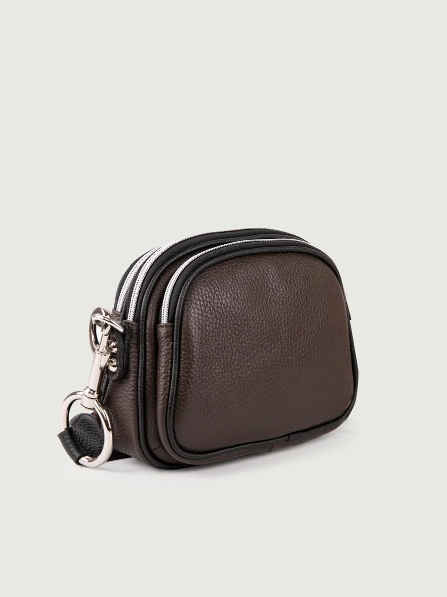 BORSA A TRACOLLA TRIS IN PELLE MORO - immagine 3