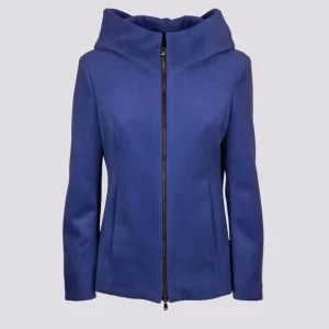 Giacca con zip e collo ampio in panno bluette