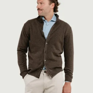 CARDIGAN LUPETTO IN LANA MERINO E CASHMERE TESTA MORO