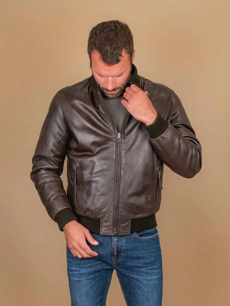 GIUBBOTTO IMBOTTITO IN PELLE NAPPA MARRONE DEREK SEAMLESS - immagine 8