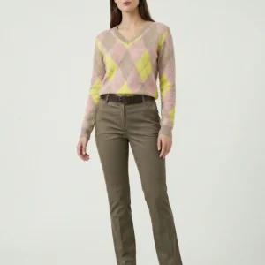 Pantalone a trombetta in cotone khaki