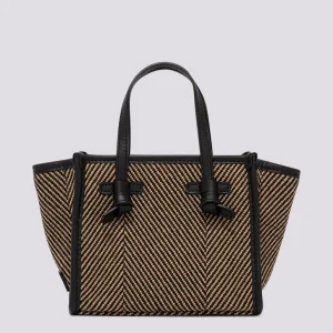Borsa a mano Miss Marcella in tessuto spiga nero marrone