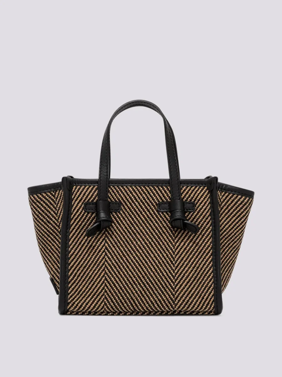 Borsa a mano Miss Marcella in tessuto spiga nero marrone