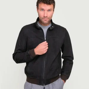 GIACCA IN PELLE BLU CON DETTAGLIO TRAFoRATO