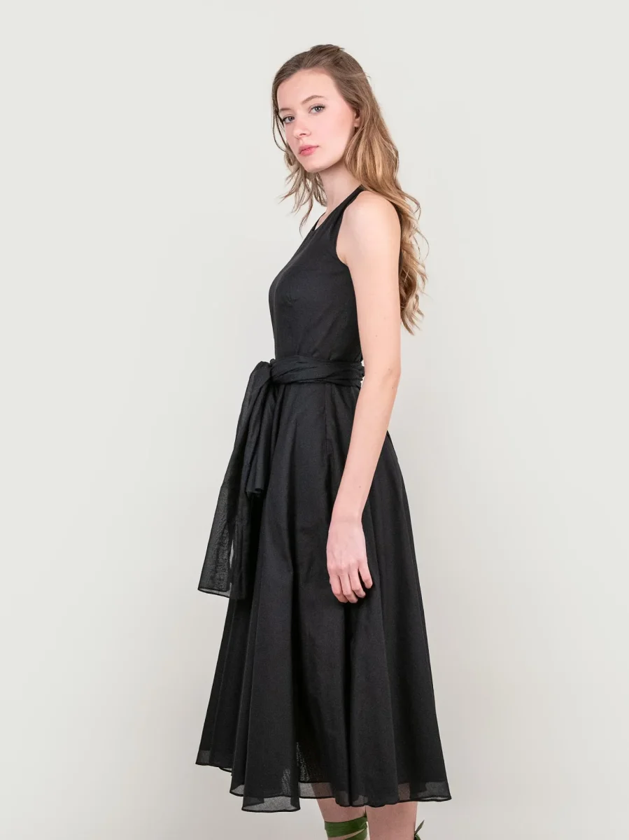 ABITO SMANICATO IN MUSSOLA DI COTONE NERO - immagine 3