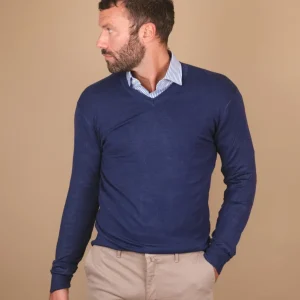 MAGLIA SCOLLO A V BLU COBALTO