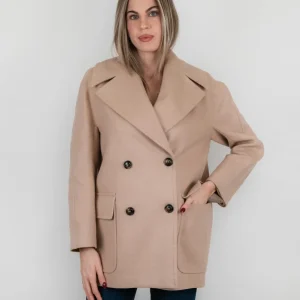 CAPPOTTO PEACOAT CON MAXI REVERS CAMMELLO
