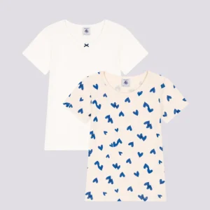 CONFEZIONE DA 2 T-SHIRT A MANICHE CORTE BAMBINA IN COTONE MOTIVO CUORE