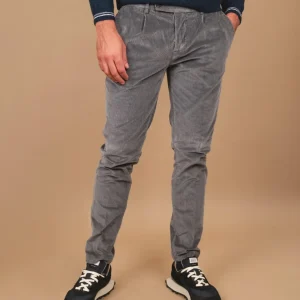 PANTALONE IN VELLUTO PIOMBO CON TASCA A FILO