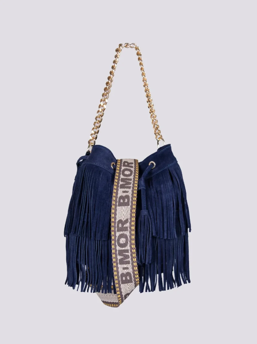 BORSA A SPALLA CON FRANGE BLU Wild