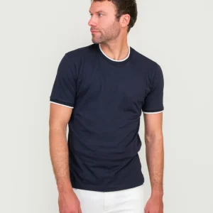 T-SHIRT GIROCOLLO IN COTONE CON DETTAGLIO BICOLORE BIANCO