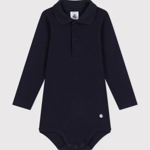 Body blu scuro a manica lunga con colletto polo