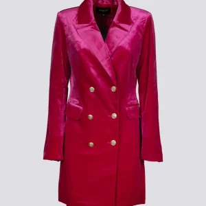 Cappottino doppiopetto in velluto fucsia