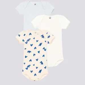 CONFEZIONE DA 3 BODY IN COTONE CON CUORI BLU