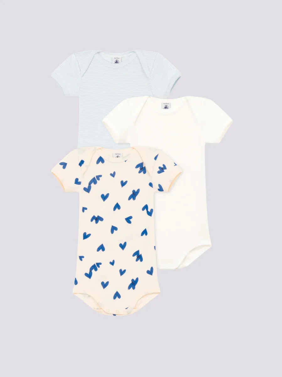 CONFEZIONE DA 3 BODY IN COTONE CON CUORI BLU