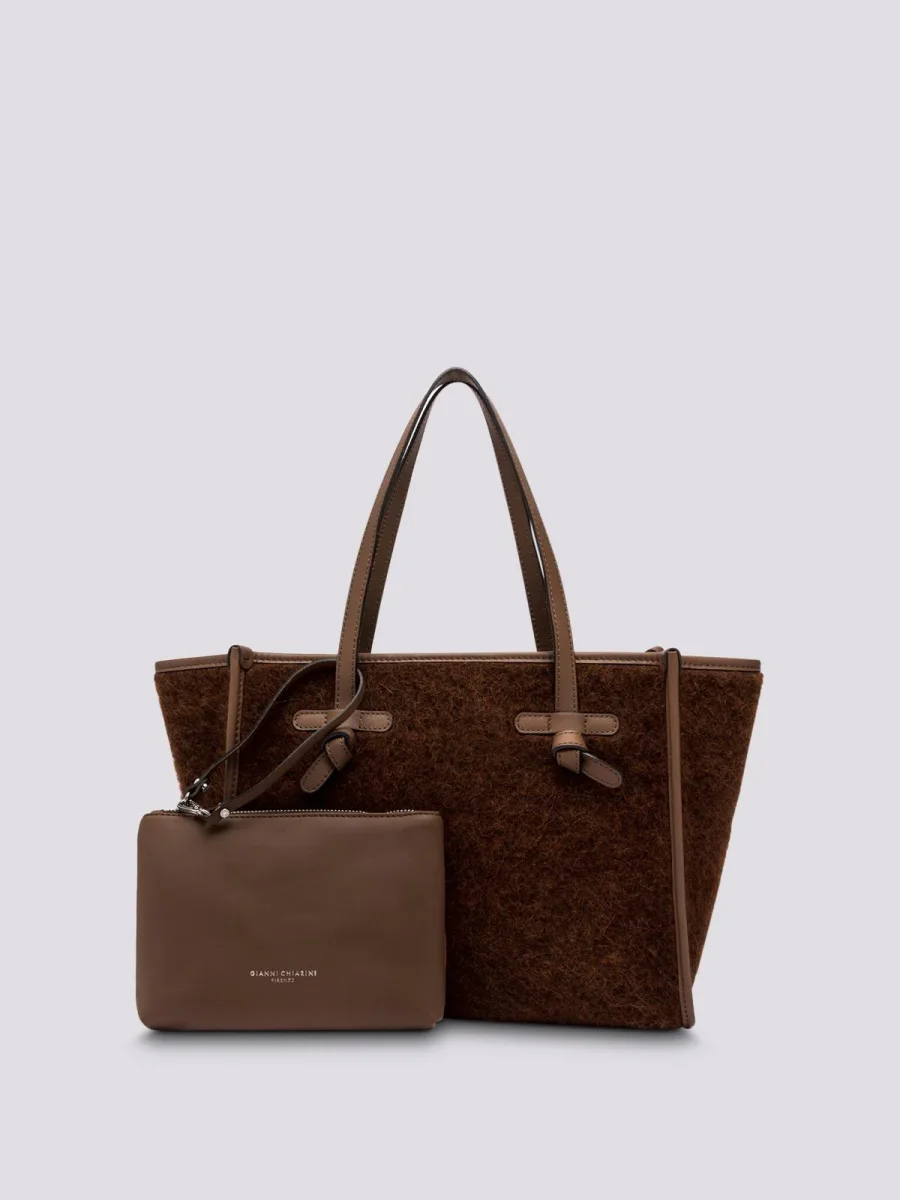 BORSA SHOPPING MARCELLA IN TESSUTO EFFETTO MOHAIR MARRONE - immagine 4