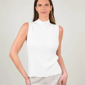 TOP SMANICATO CON COLLO LUPETTO BIANCO