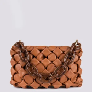 Borsa Curly In Pelle Intrecciata Cuoio