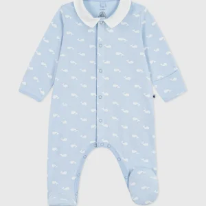 Tutina con piedini in cotone con stampa a balene