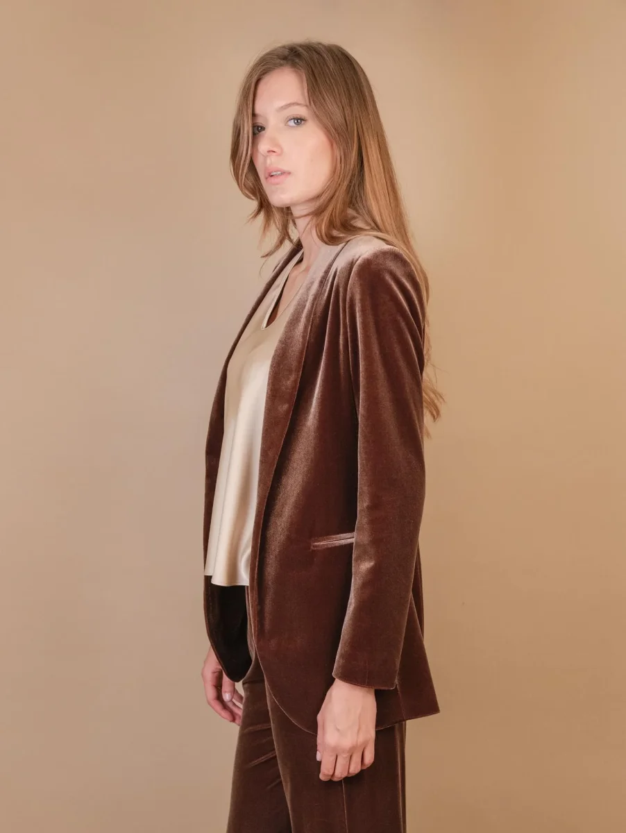 BLAZER APERTO IN VELLUTO MARRONE - immagine 4