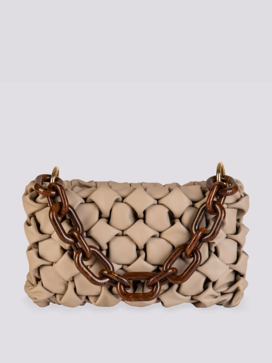 BORSA "CURLY " IN PELLE INTRECCIATA COLOR CAPPUCCINO