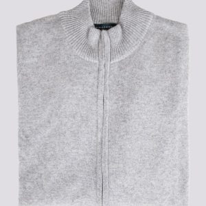 CARDIGAN GRIGIO CON ZIP IN LANA MISTO CASHMERE