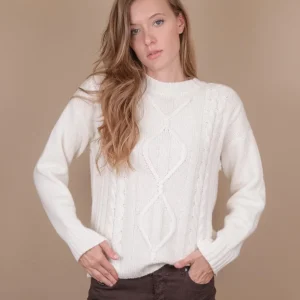 MAGLIA con decoro frontale in misto cachemire panna