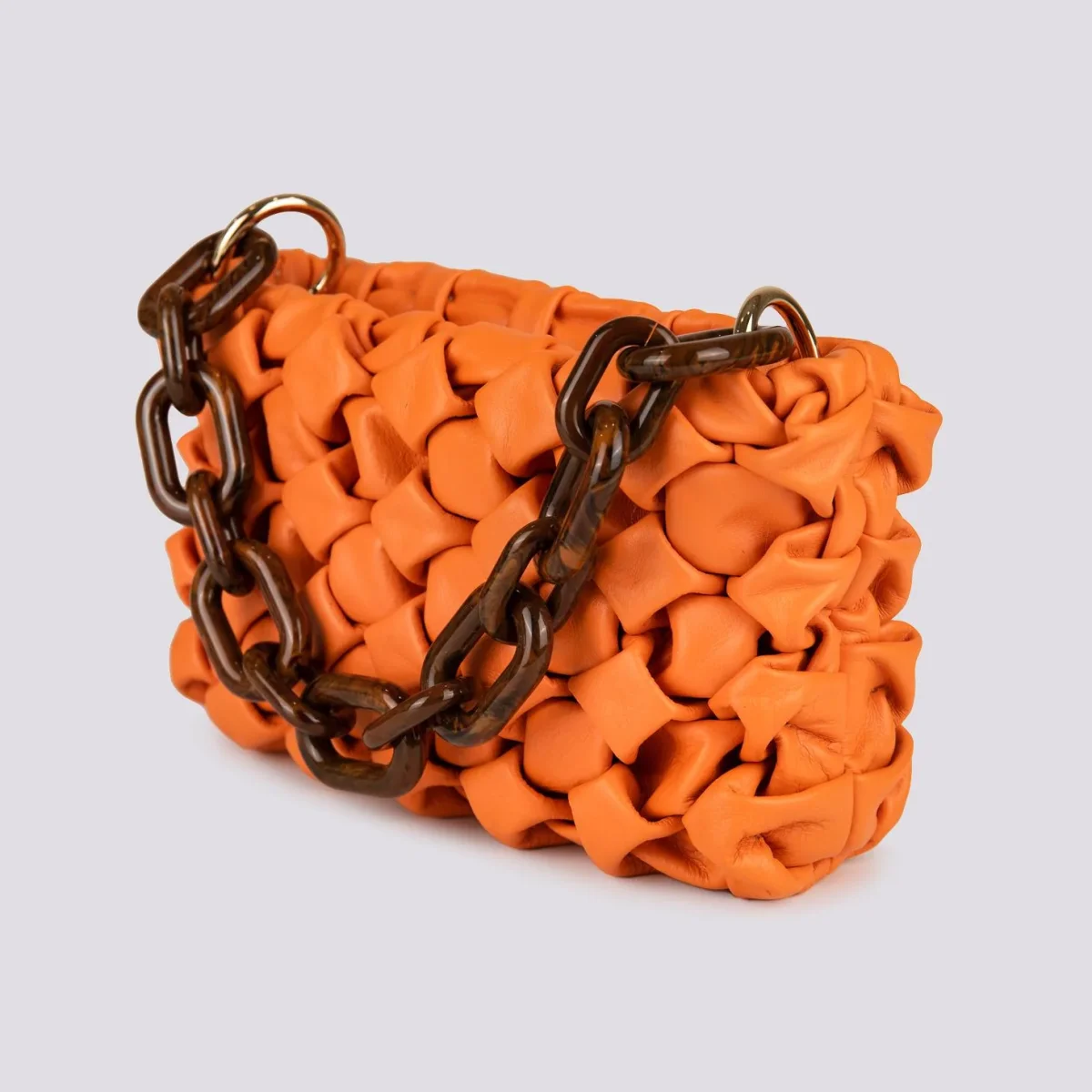 Borsa Curly In Pelle Intrecciata Arancio - immagine 4
