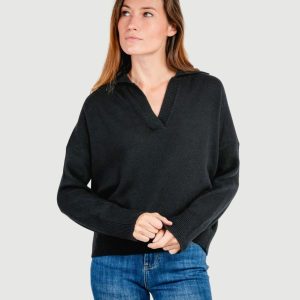 MAGLIONE POLO IN MISTO CACHEMIRE NERO
