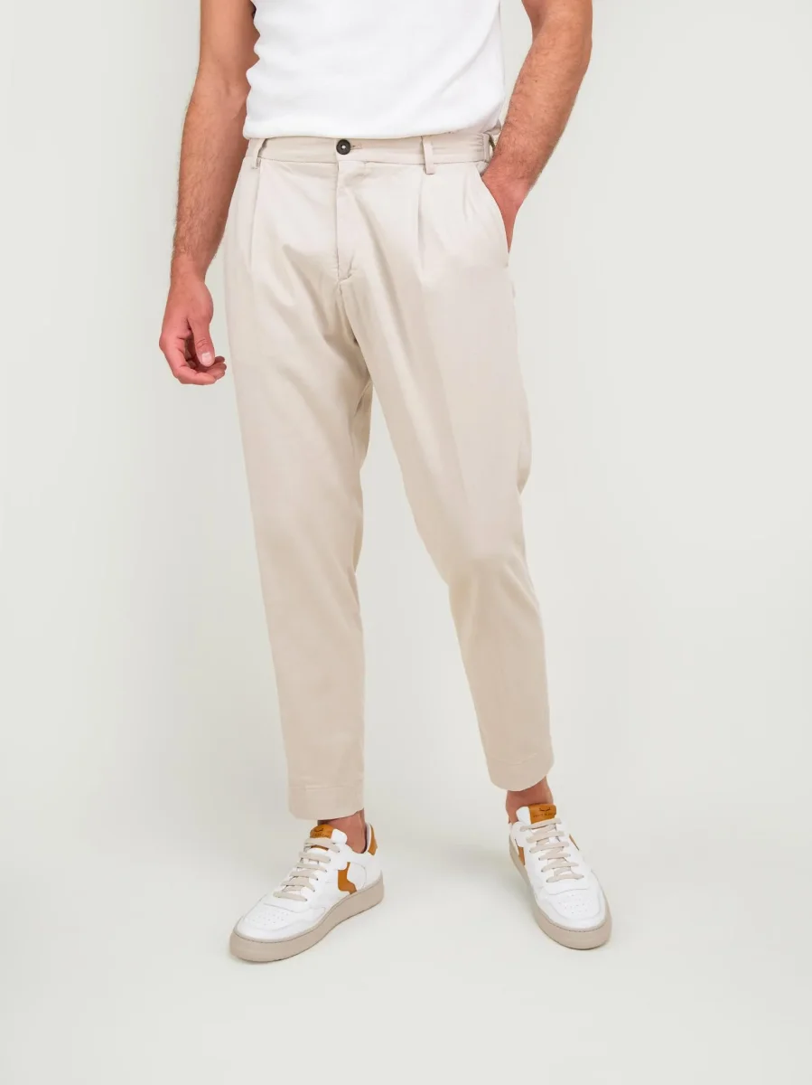 PANTALONE MISTO COTONE BEIGE CON PENCES