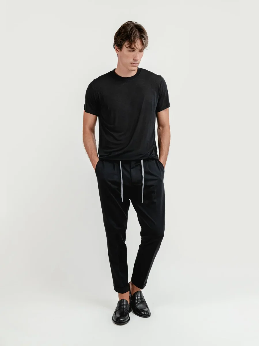 PANTALONE CON COULISSE IN JERESEY NERO - immagine 7