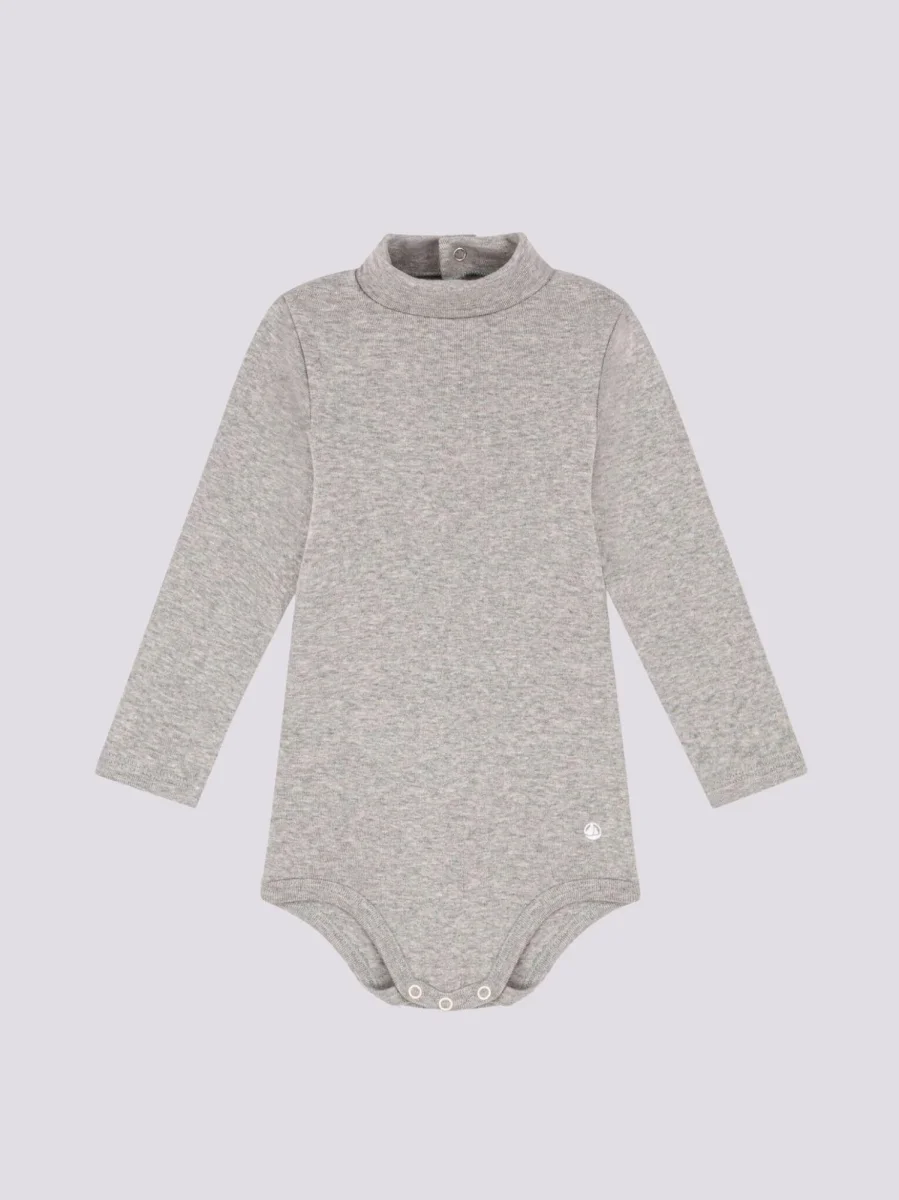 BODY IN COTONE A MANICA LUNGA E COLLO ALTO GRIGIO