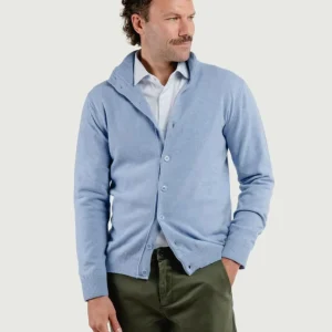 CARDIGAN LUPETTO IN LANA MERINO E CASHMERE AZZURRO