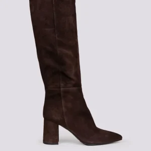 STIVALE A PUNTA CON TACCO IN CAMOSCIO MARRONE